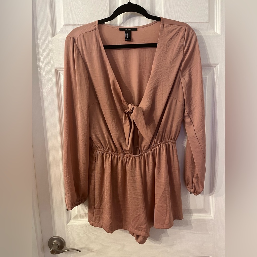 Forever21 Tie Front Pink Silk Romper